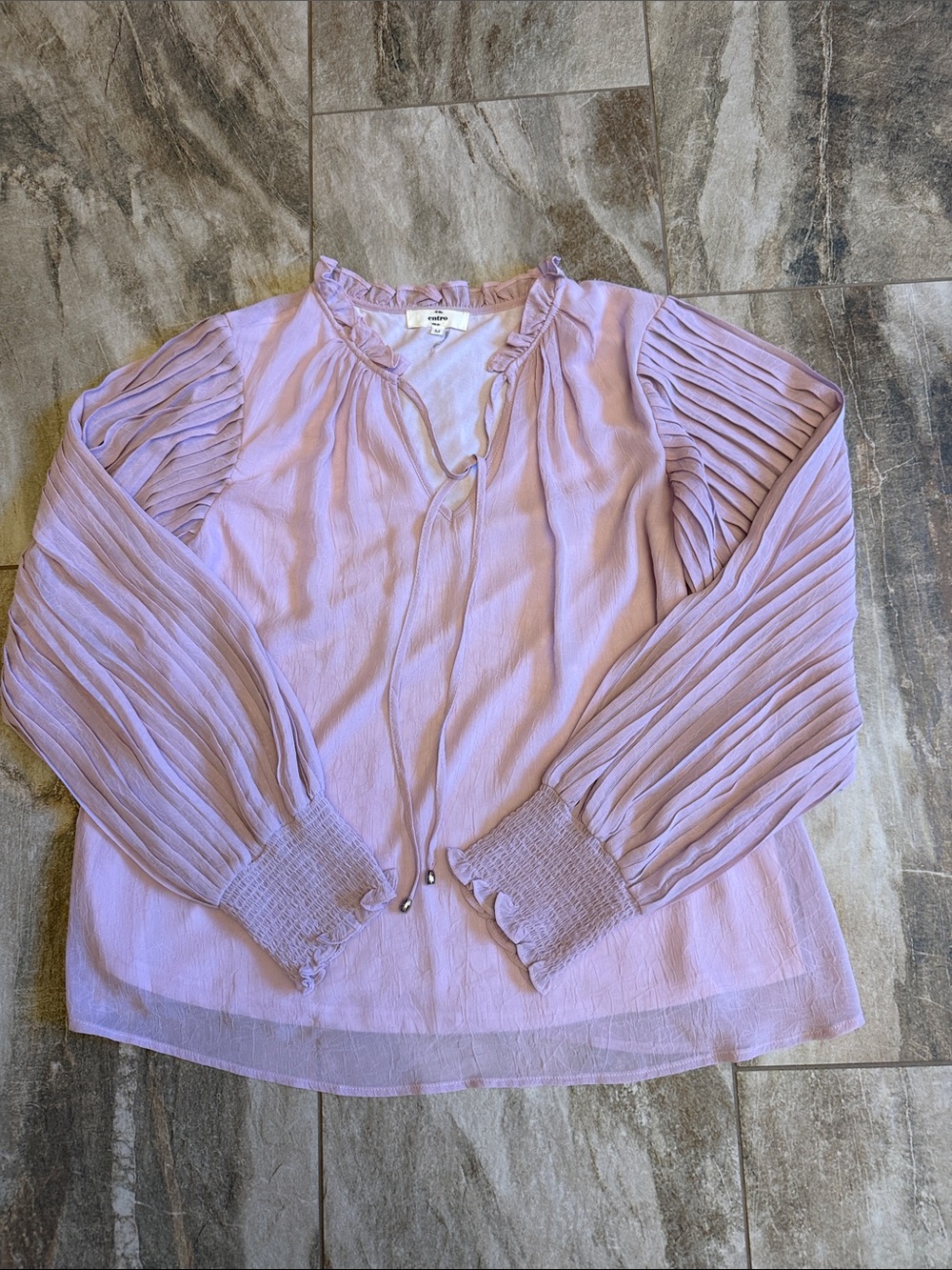 entro Lavender Pleated-Sleeve Ruffled V-Neck Blouse